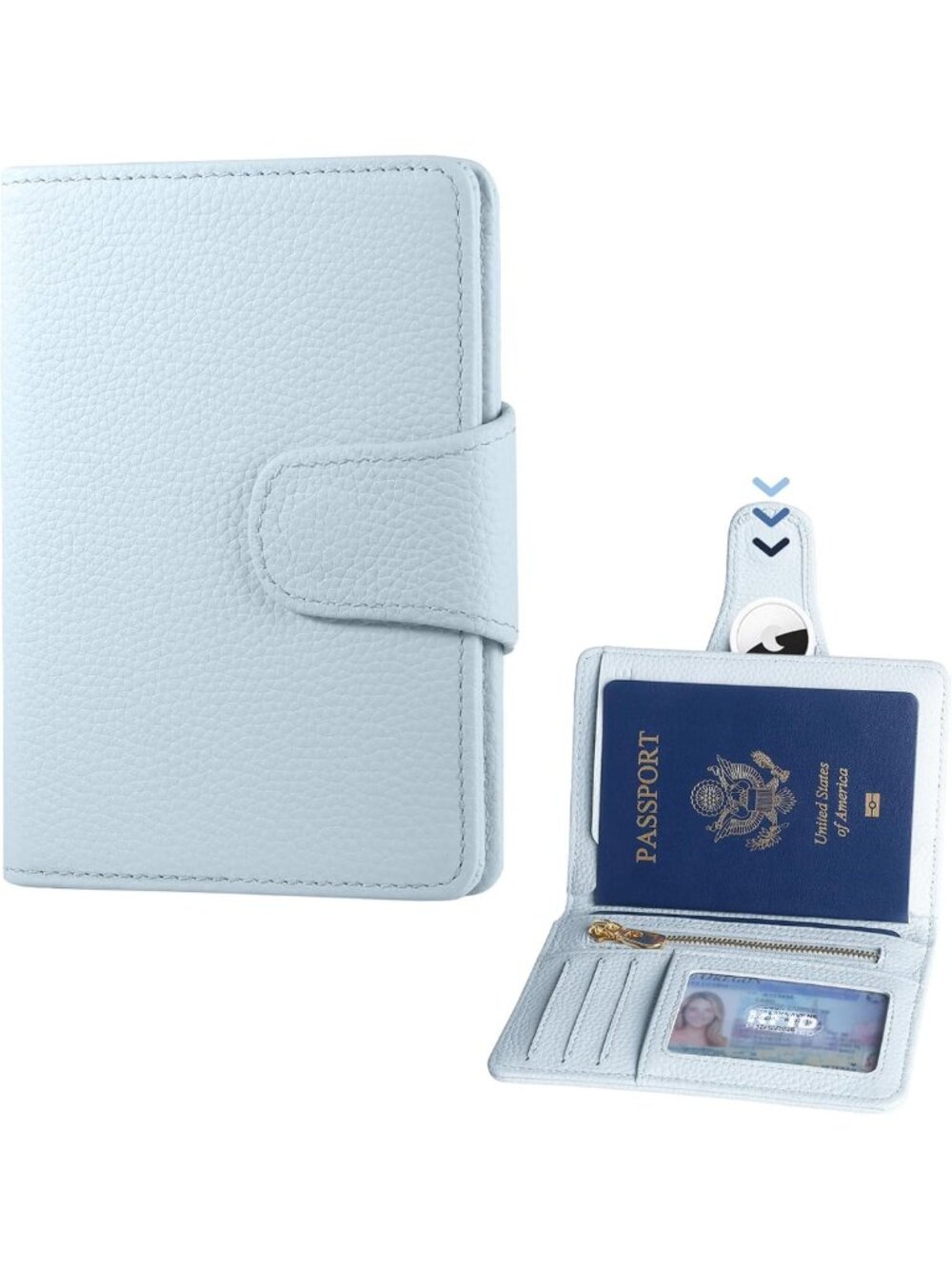 Stylish Genuine Leather Passport Cover for Women with AirTag Slot - Travel